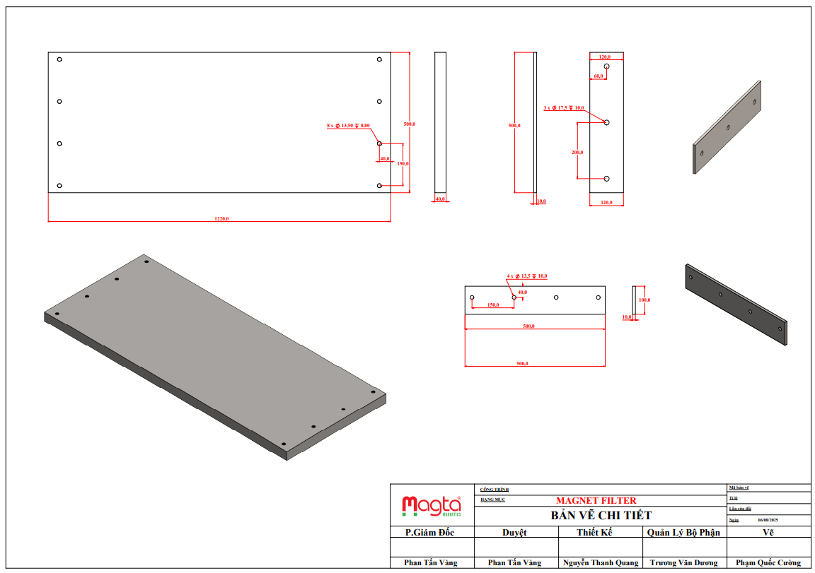 bản vẽ NC phẳng trước băm 1220x500x40 Nam Châm Phẳng Lọc Sắt