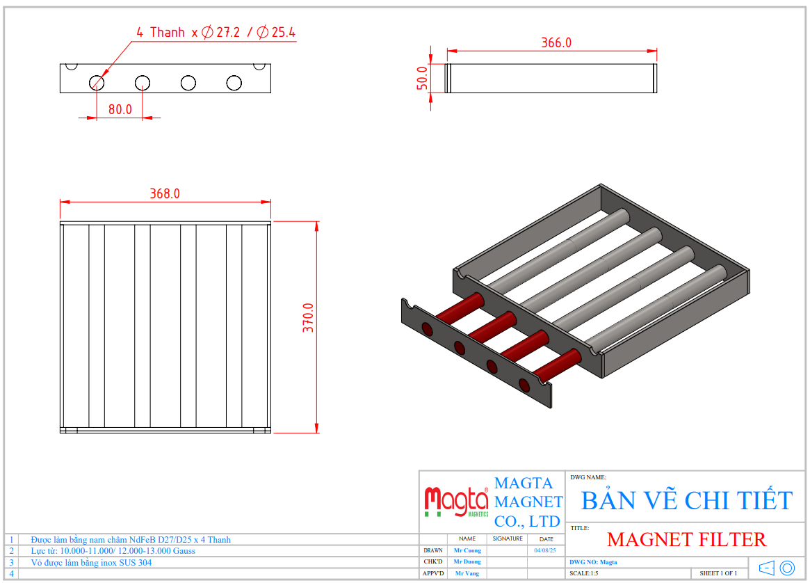 bản vẽ Nam Châm Lọc Sắt Vệ Sinh Nhanh Nam châm lọc sắt vệ sinh nhanh