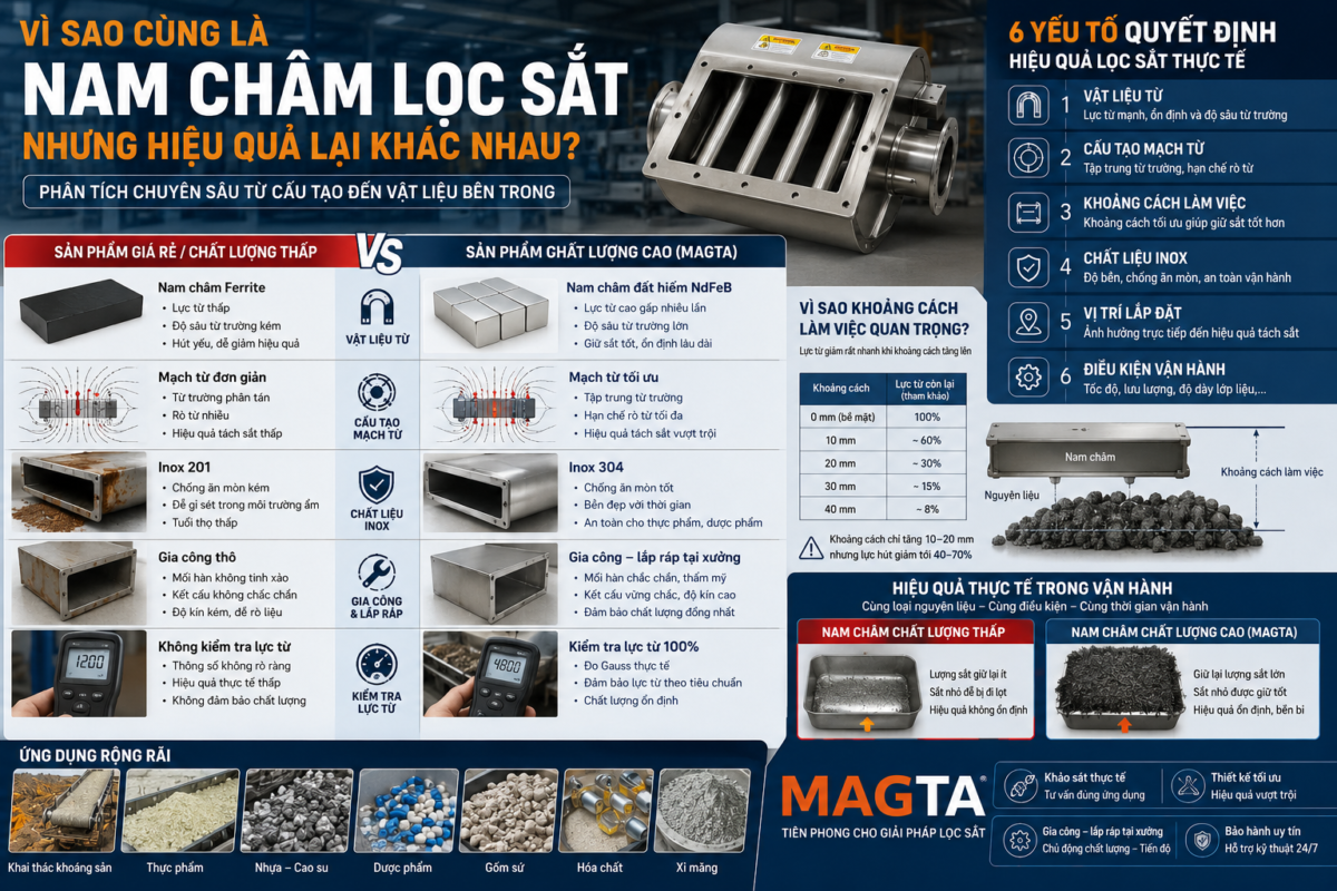 cùng là nam châm lọc sắt nhưng hiệu quả khác nhau