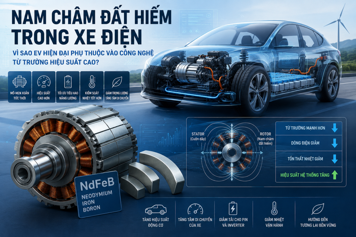 nam châm đất hiếm trong xe điện